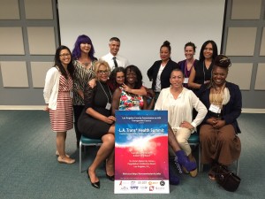 Group photo of the planning committee members, from left to right: Uyen Kao (CHIPTS), Terri Jay (APAIT), Maria Roman (APAIT), AJ King (Commission on HIV), Susan Forrest (HIV DATF), Sabel Samone-Loreca (Commission on HIV),  Dawn McClendon (Commission on HIV staff), Bamby Salcedo (TransLatin@ Coalition), Kimberly Kisler (Friends Research Institute, Inc.), Michelle Enfield (APLA Health & Wellness), and Jazzmun Crayton (APAIT).  Not pictured:  Kiesha McCurtis, Chandi Moore